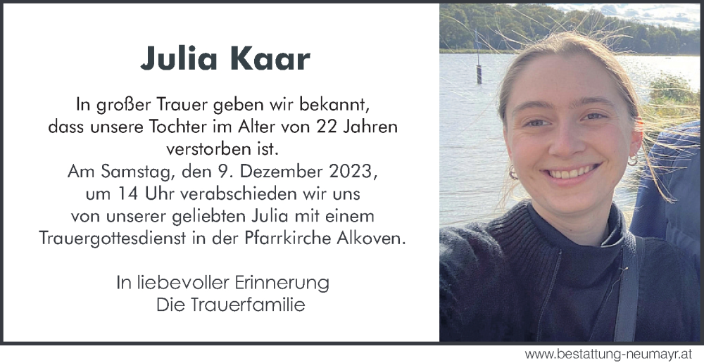  Traueranzeige für Julia Kaar vom 25.11.2023 aus OÖNachrichten