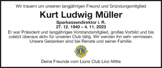 Traueranzeige von Kurt Ludwig Müller von OÖNachrichten