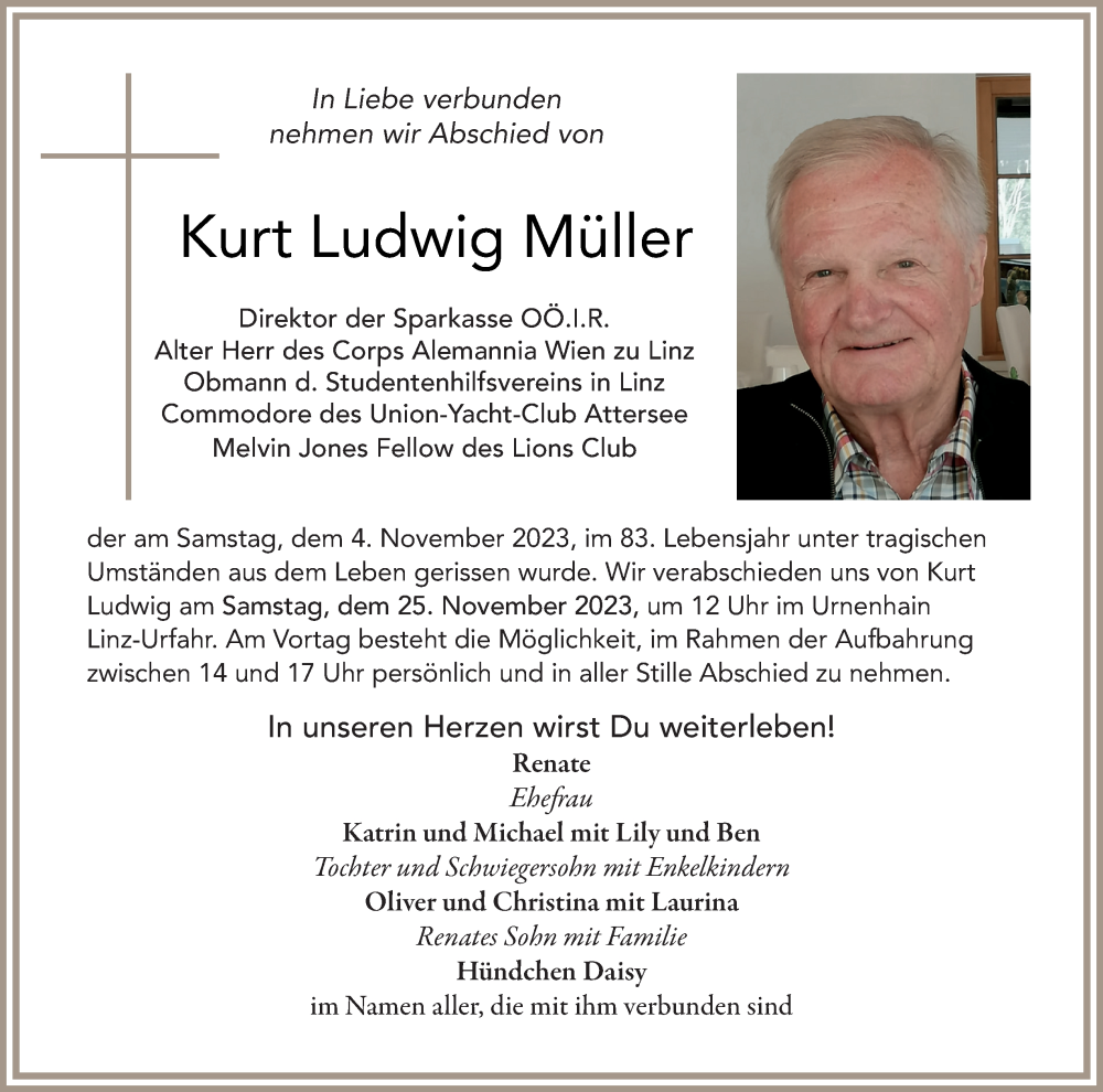  Traueranzeige für Kurt Ludwig Müller vom 17.11.2023 aus OÖNachrichten