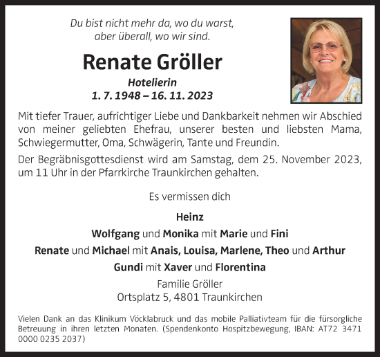 Traueranzeige von Renate Gröller von OÖNachrichten