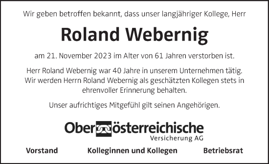 Traueranzeige von Roland Webernig von OÖNachrichten
