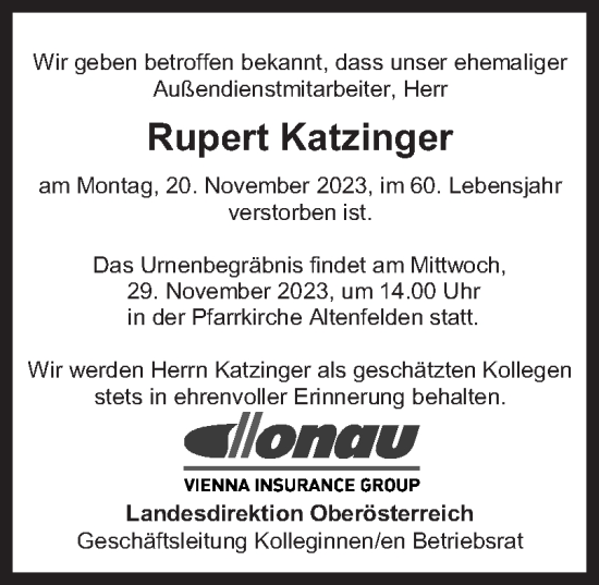 Traueranzeige von Rupert Katzinger von OÖNachrichten