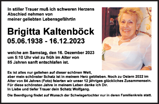 Traueranzeige von Brigitta Kaltenböck von OÖNachrichten