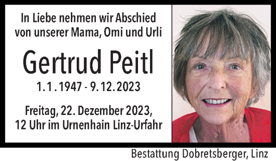 Traueranzeige von Gertrud Peitl von OÖNachrichten