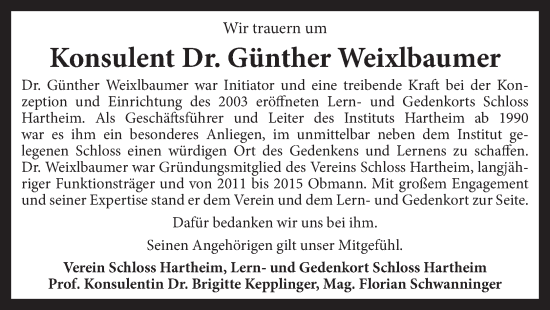 Traueranzeige von Günther Weixlbaumer von OÖNachrichten