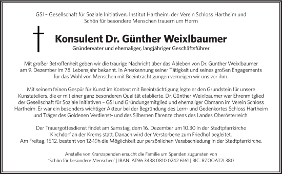 Traueranzeige von Günther Weixlbaumer von OÖNachrichten
