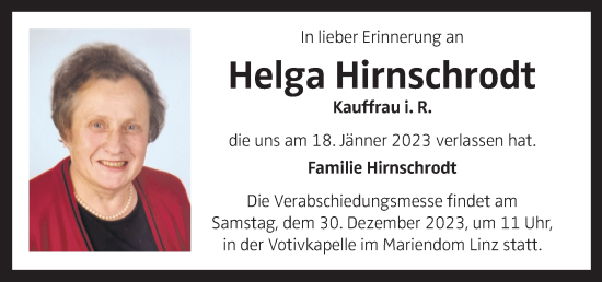 Traueranzeige von Helga Hirnschrodt von OÖNachrichten