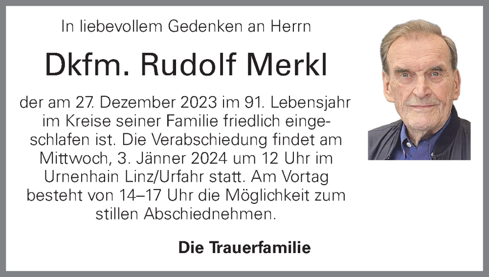  Traueranzeige für Rudolf Merkl vom 02.01.2024 aus OÖNachrichten