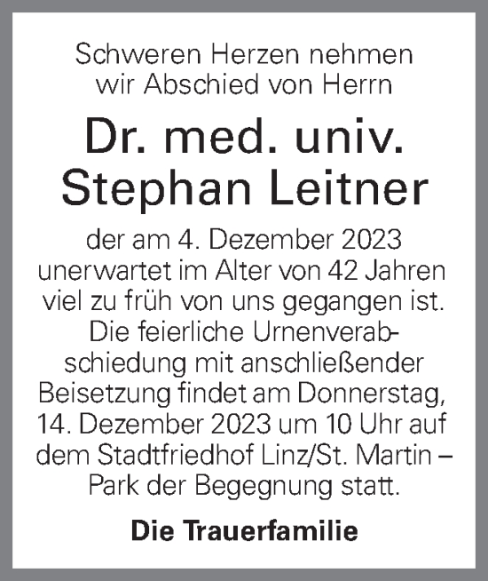 Traueranzeige von Stephan Leitner von OÖNachrichten