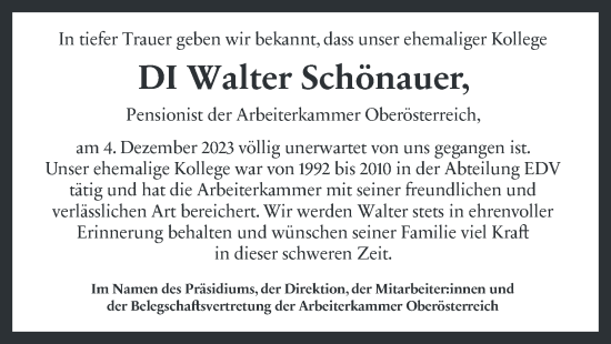 Traueranzeige von Walter Schönauer von OÖNachrichten