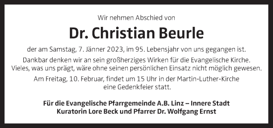 Traueranzeige von Christian Beurle von OÖNachrichten