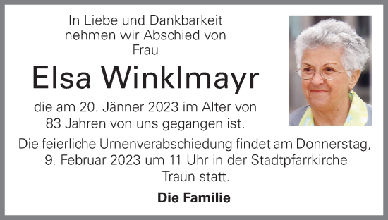 Traueranzeige von Elsa Winklmayr von OÖNachrichten