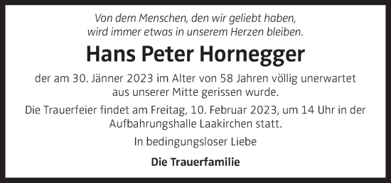 Traueranzeige von Hans Peter Hornegger von OÖNachrichten