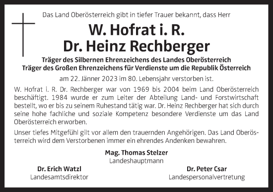Traueranzeige von Heinz Rechberger von OÖNachrichten