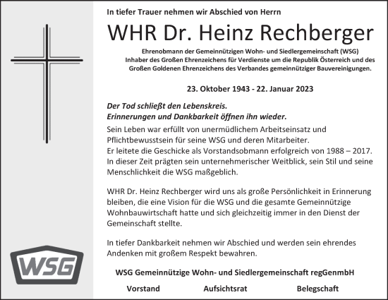 Traueranzeige von Heinz Rechberger von OÖNachrichten