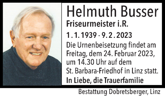 Traueranzeige von Helmuth Busser von OÖNachrichten