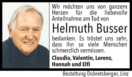 Traueranzeige von Helmuth Busser von OÖNachrichten