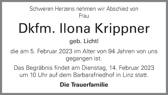 Traueranzeige von Ilona Krippner von OÖNachrichten