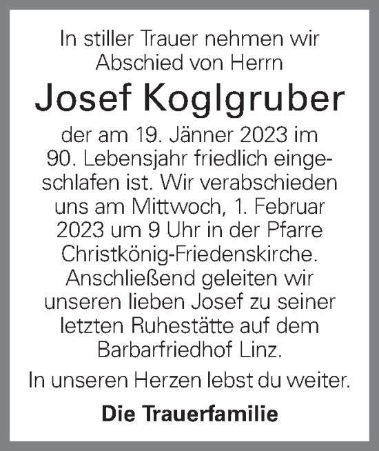 Traueranzeige von Josef Koglgruber von OÖNachrichten