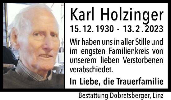 Traueranzeige von Karl Holzinger von OÖNachrichten