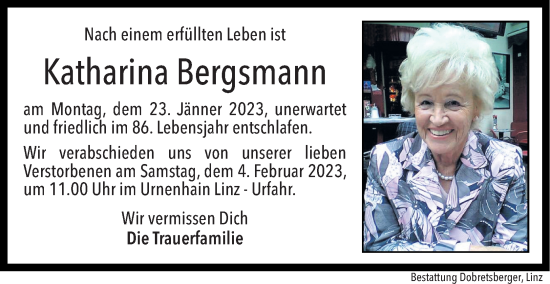 Traueranzeige von Katharina Bergsmann von OÖNachrichten