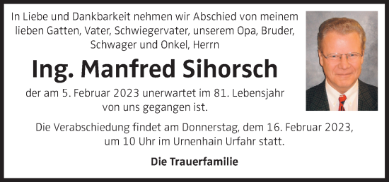 Traueranzeige von Manfred Sihorsch von OÖNachrichten