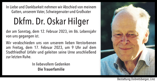 Traueranzeige von Oskar Hilger von OÖNachrichten