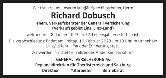 Traueranzeige von Richard Dobusch von OÖNachrichten