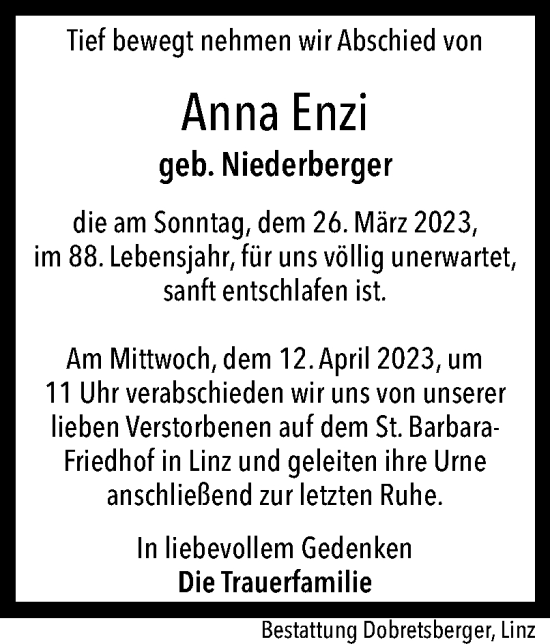Traueranzeige von Anna Enzi von OÖNachrichten