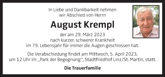 Traueranzeige von August Krempl von OÖNachrichten