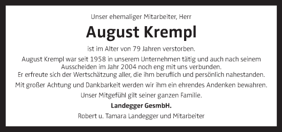Traueranzeige von August Krempl von OÖNachrichten