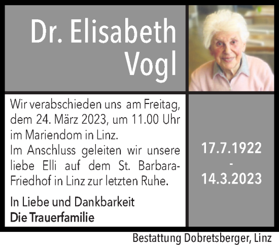 Traueranzeige von Elisabeth Vogl von OÖNachrichten