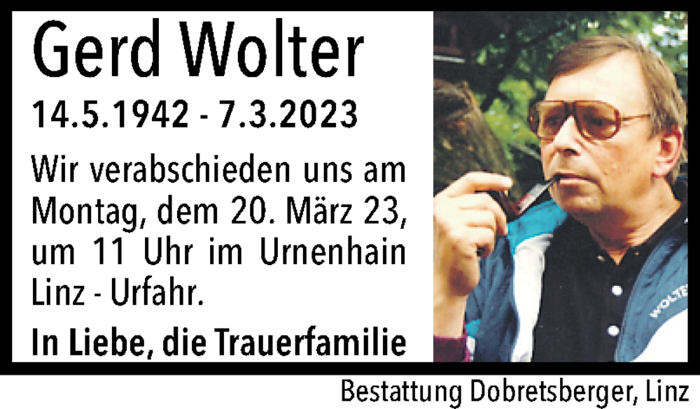  Traueranzeige für Gerd Wolter vom 11.03.2023 aus OÖNachrichten