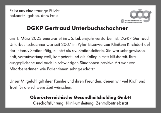 Traueranzeige von Gertraud Unterbuchschachner von OÖNachrichten