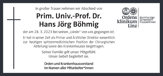 Traueranzeige von Hans Böhmig von OÖNachrichten