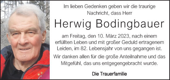 Traueranzeige von Herwig Bodingbauer von OÖNachrichten