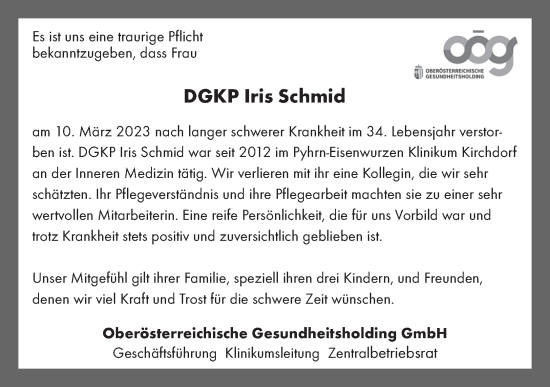 Traueranzeige von Iris Schmid von OÖNachrichten