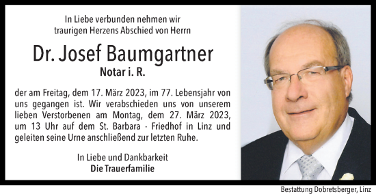 Traueranzeige von Josef Baumgartner von OÖNachrichten