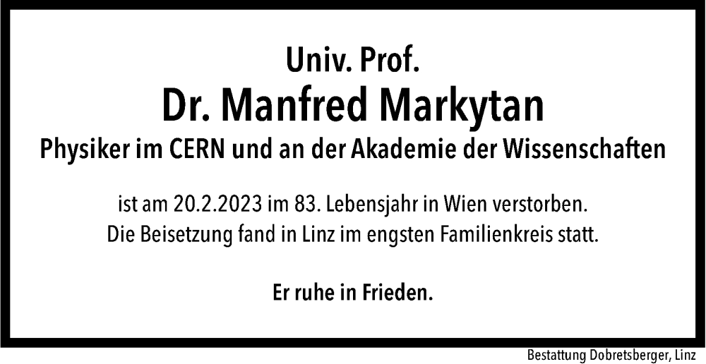  Traueranzeige für Manfred Markytan vom 18.03.2023 aus OÖNachrichten