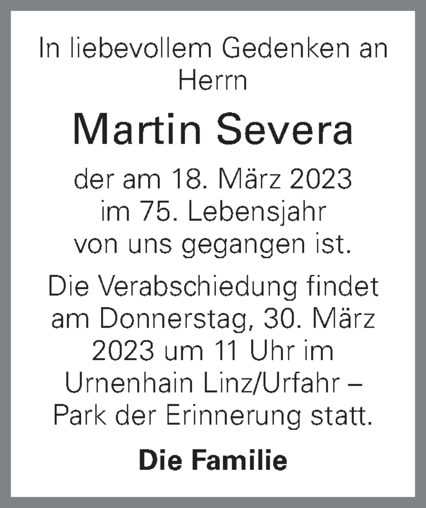  Traueranzeige für Martin Severa vom 24.03.2023 aus OÖNachrichten