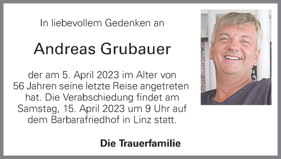 Traueranzeige von Andreas Grubauer von OÖNachrichten