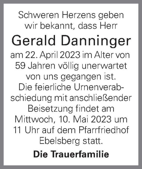Traueranzeige von Gerald Danninger von OÖNachrichten