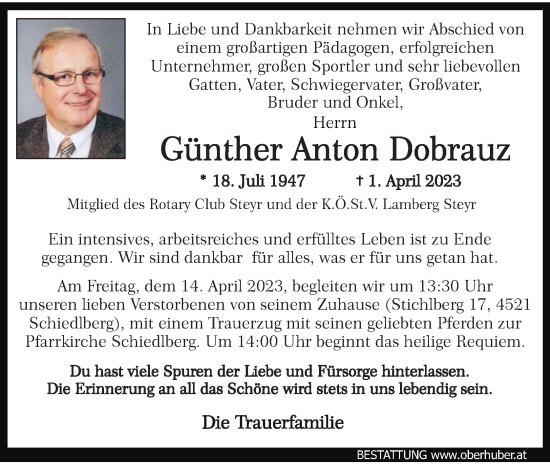Traueranzeige von Günther Anton Dobrauz von OÖNachrichten
