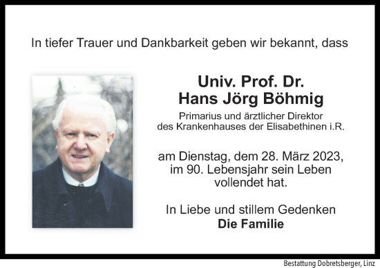 Traueranzeige von Hans Jörg Böhmig von OÖNachrichten