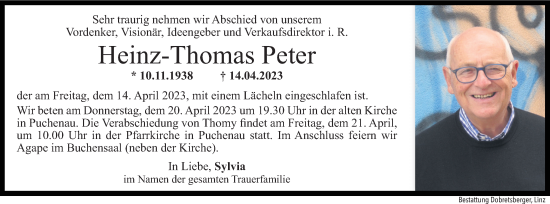 Traueranzeige von Heinz-Thomas Peter von OÖNachrichten
