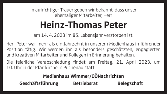 Traueranzeige von Heinz-Thomas Peter von OÖNachrichten