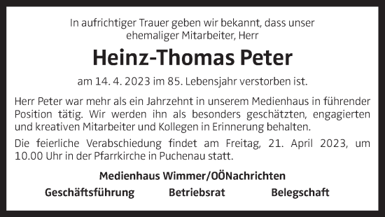 Traueranzeige von Heinz-Thomas Peter von OÖNachrichten