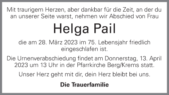 Traueranzeige von Helga Pail von OÖNachrichten