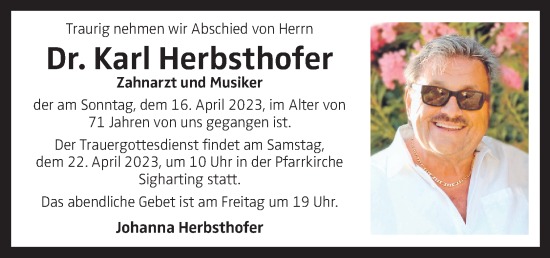 Traueranzeige von Karl Herbsthofer von OÖNachrichten