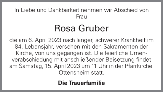 Traueranzeige von Rosa Gruber von OÖNachrichten